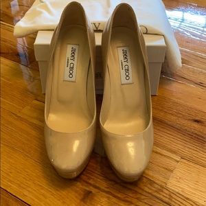 Authentic Jimmy Choo Cosmic Patent Nude Heels